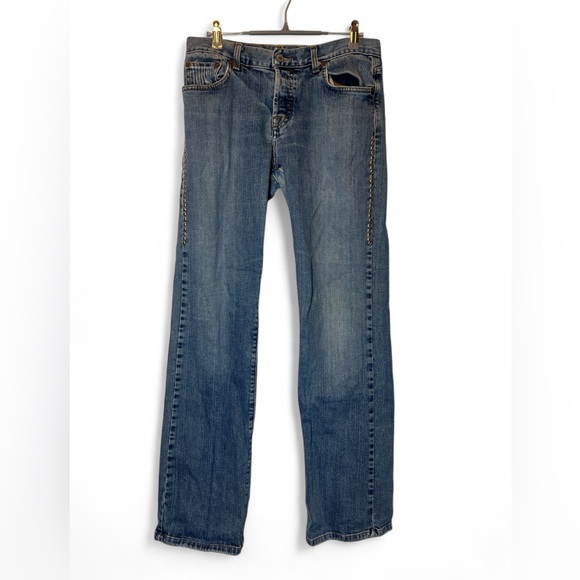 Lucky Brand Button Fly Straight Leg Distressed Thrashed Hem Jean 8/29 *Actual 30 - Picture 1 of 7